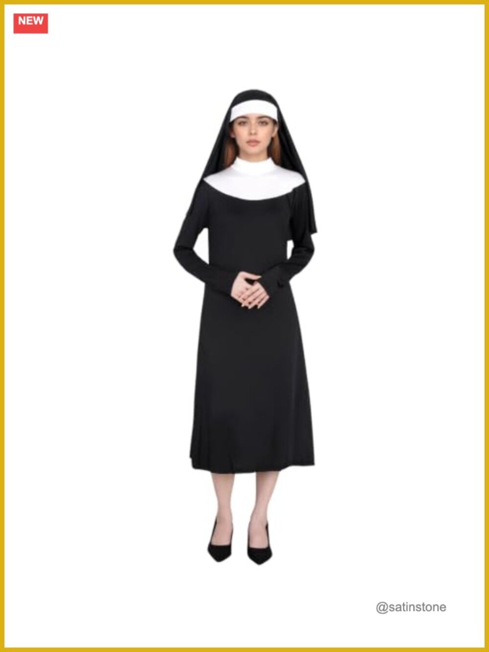 Women's Nun Costume Dress with Headpiece Halloween Cosplay Outfit